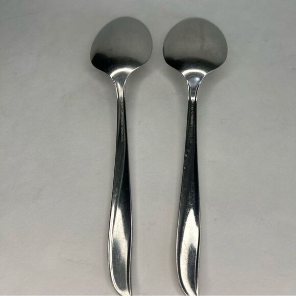 2  Oneida Community Twin Star Serving Spoons  Atomic Starburst MCM Stainless - Picture 3 of 4